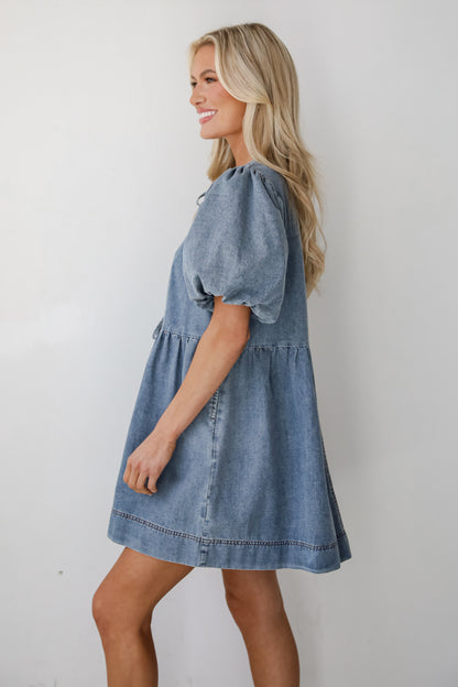Sunny Journey Denim Babydoll Mini Dress