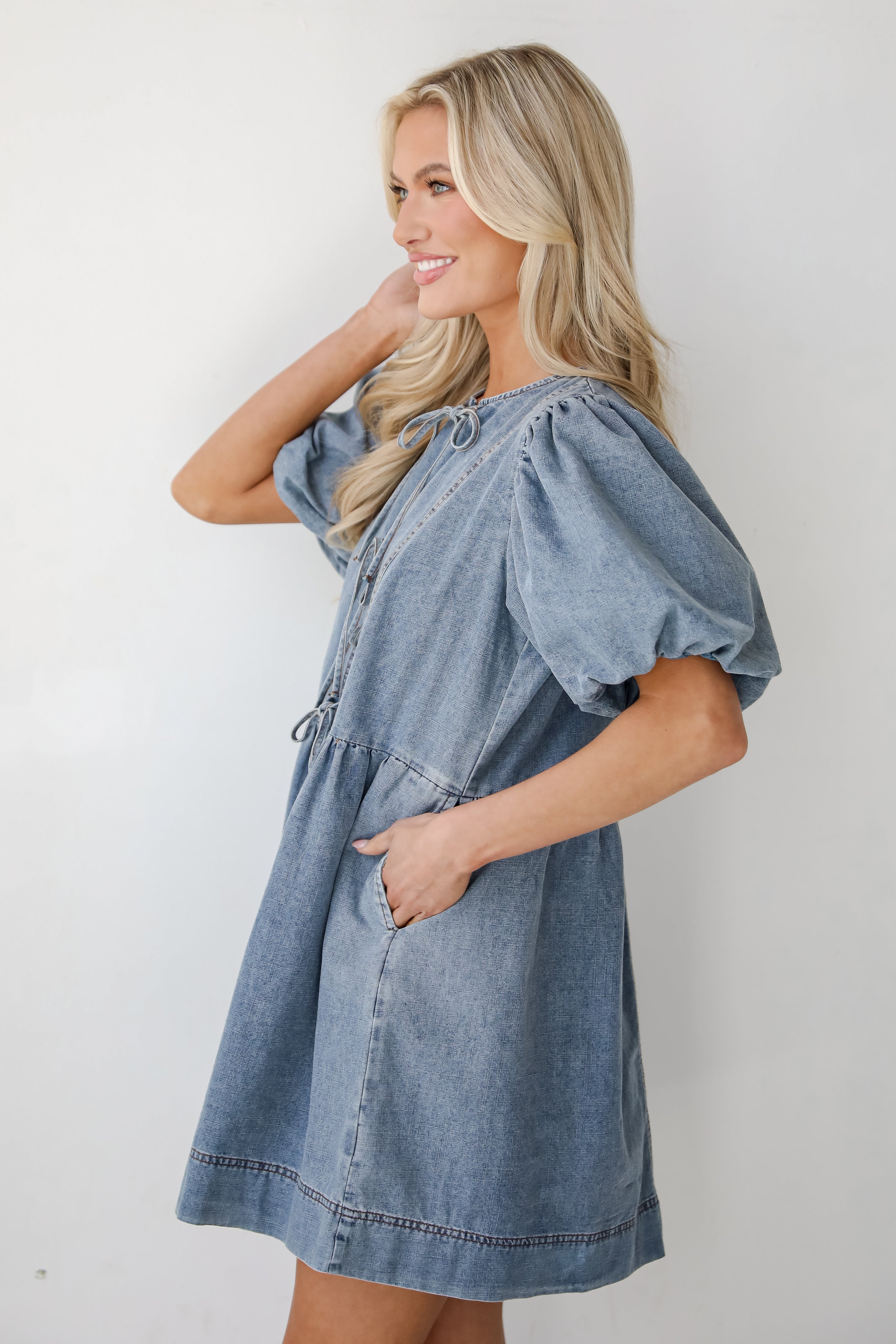 Sunny Journey Denim Babydoll Mini Dress