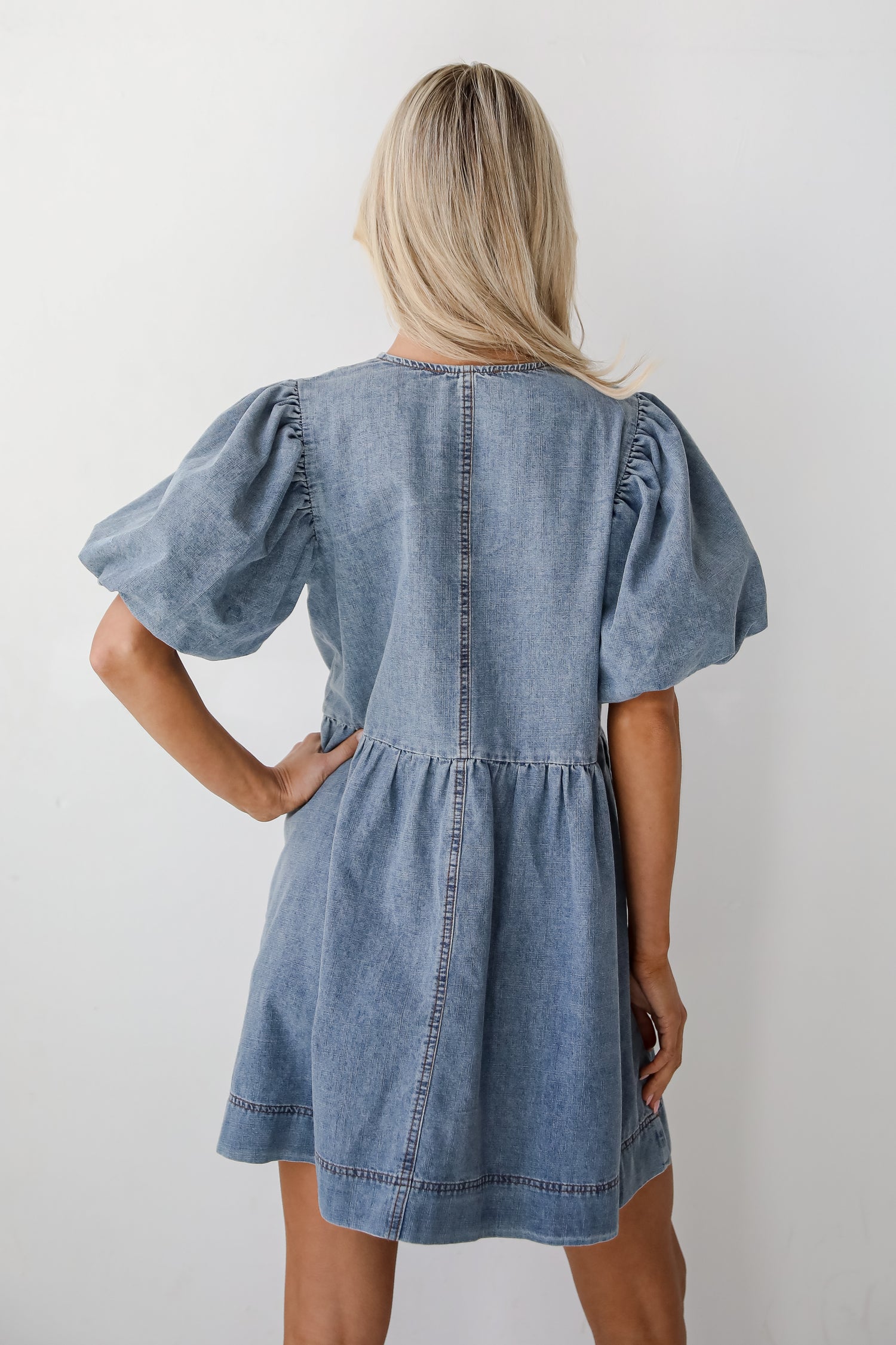 Sunny Journey Denim Babydoll Mini Dress