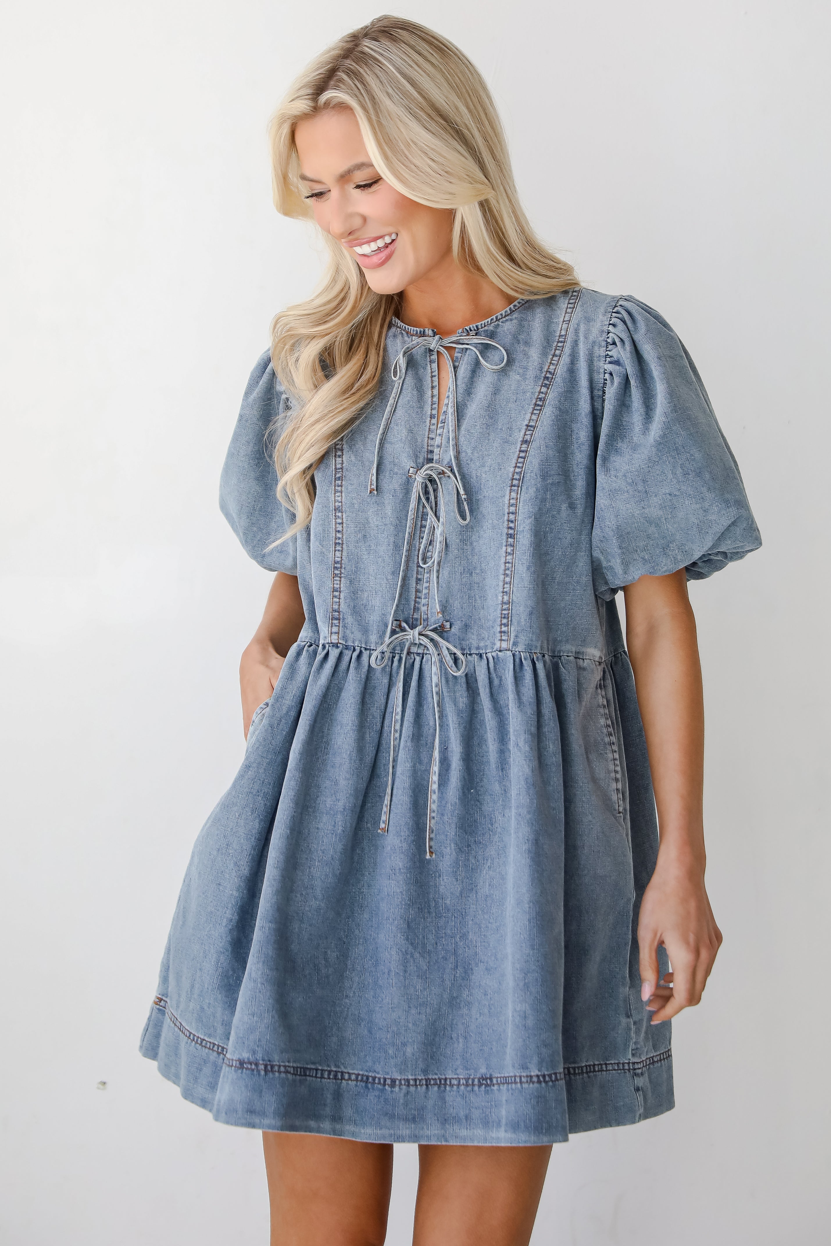 Sunny Journey Denim Babydoll Mini Dress