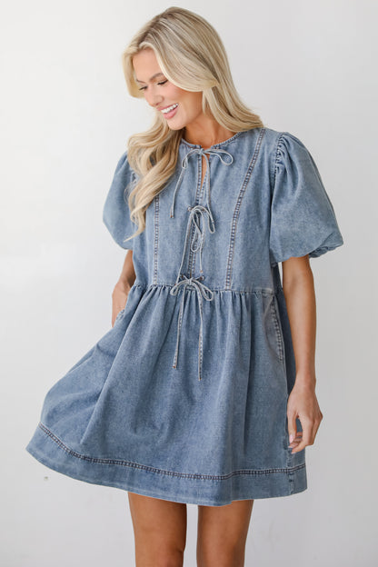 Sunny Journey Denim Babydoll Mini Dress