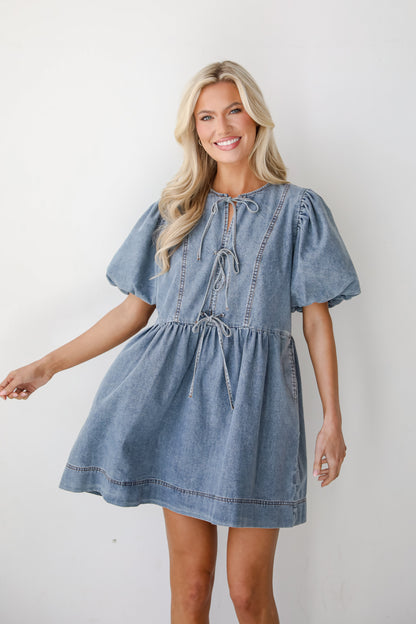 Sunny Journey Denim Babydoll Mini Dress
