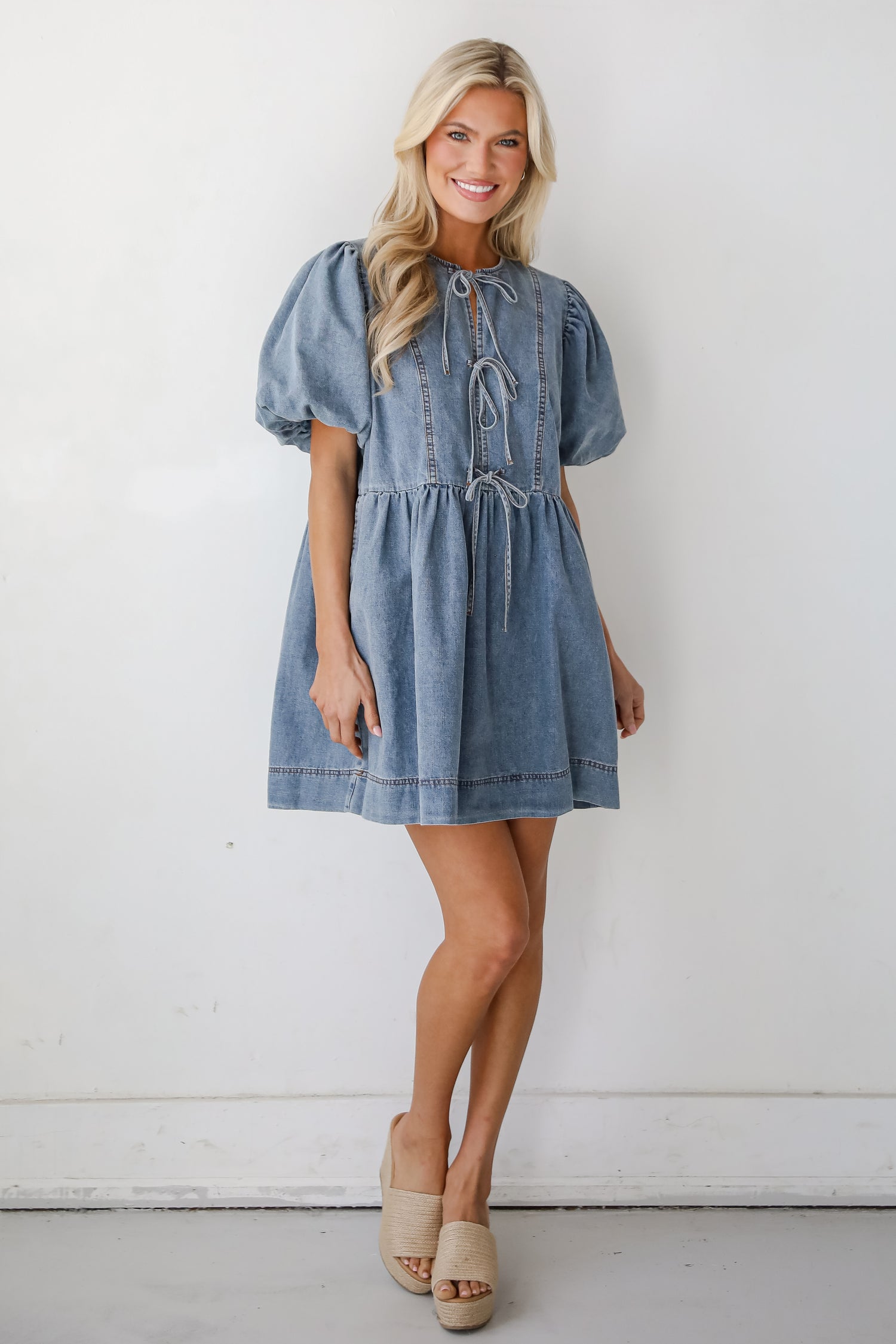 Sunny Journey Denim Babydoll Mini Dress