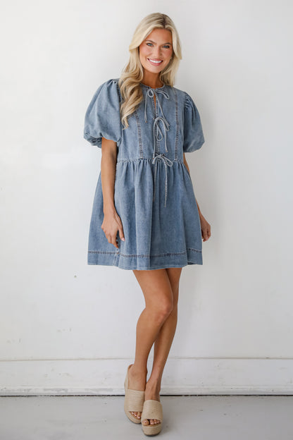 Sunny Journey Denim Babydoll Mini Dress