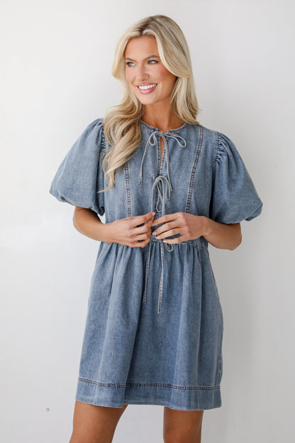 Sunny Journey Denim Babydoll Mini Dress