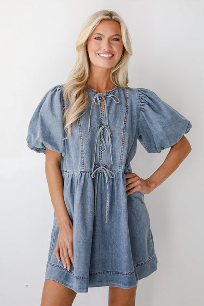 Sunny Journey Denim Babydoll Mini Dress