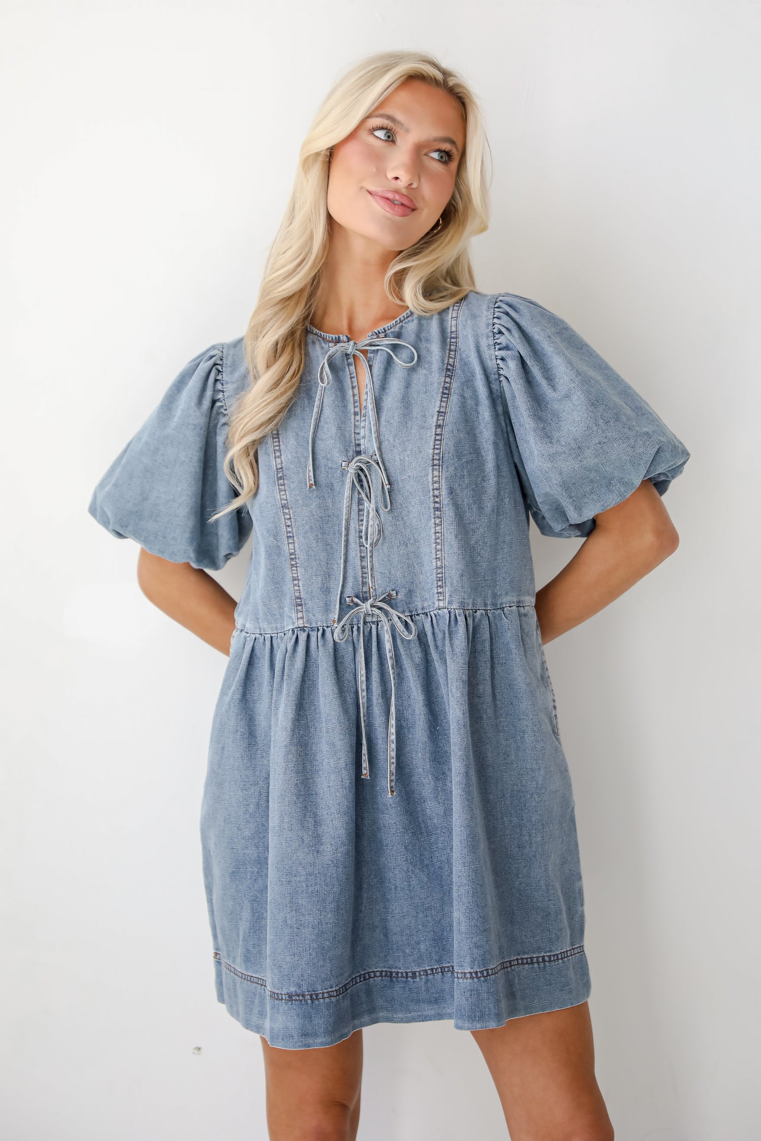 Sunny Journey Denim Babydoll Mini Dress