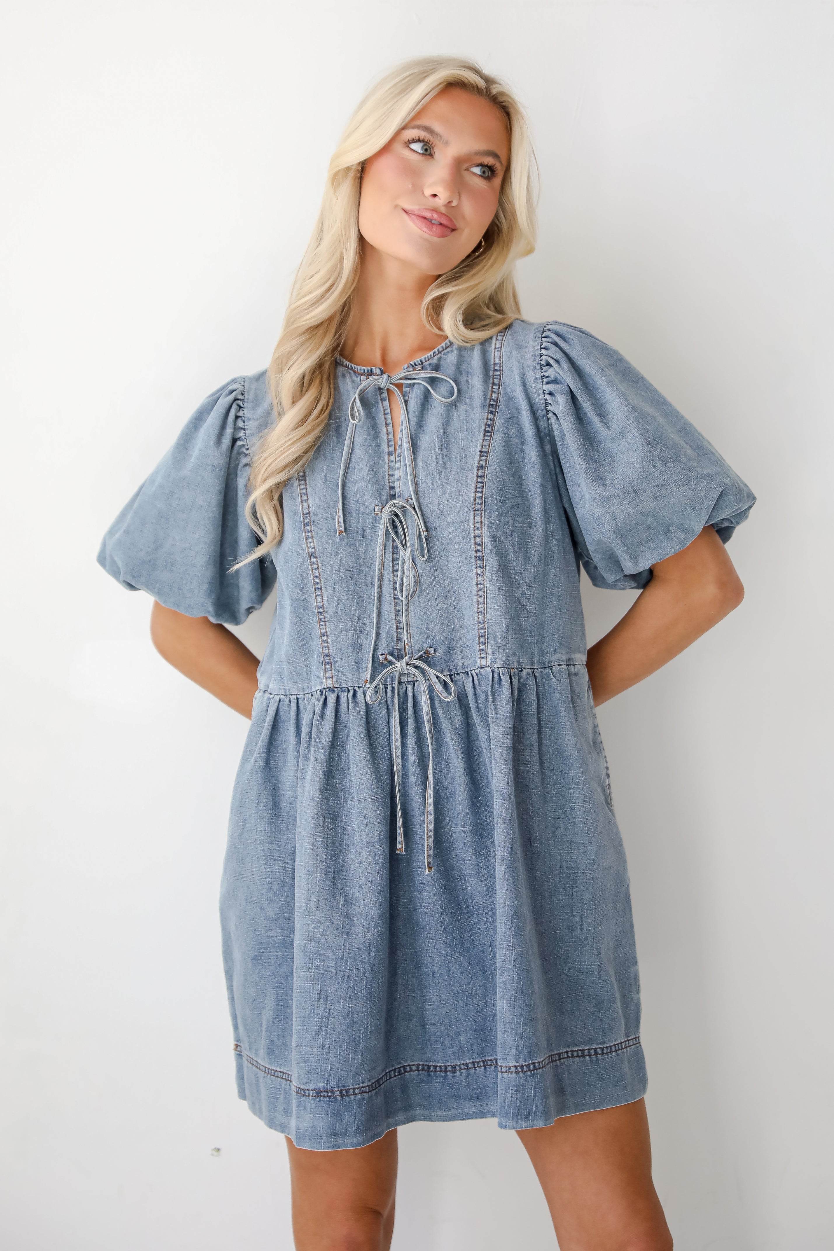 Sunny Journey Denim Babydoll Mini Dress