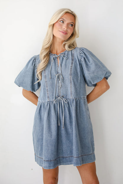 Sunny Journey Denim Babydoll Mini Dress