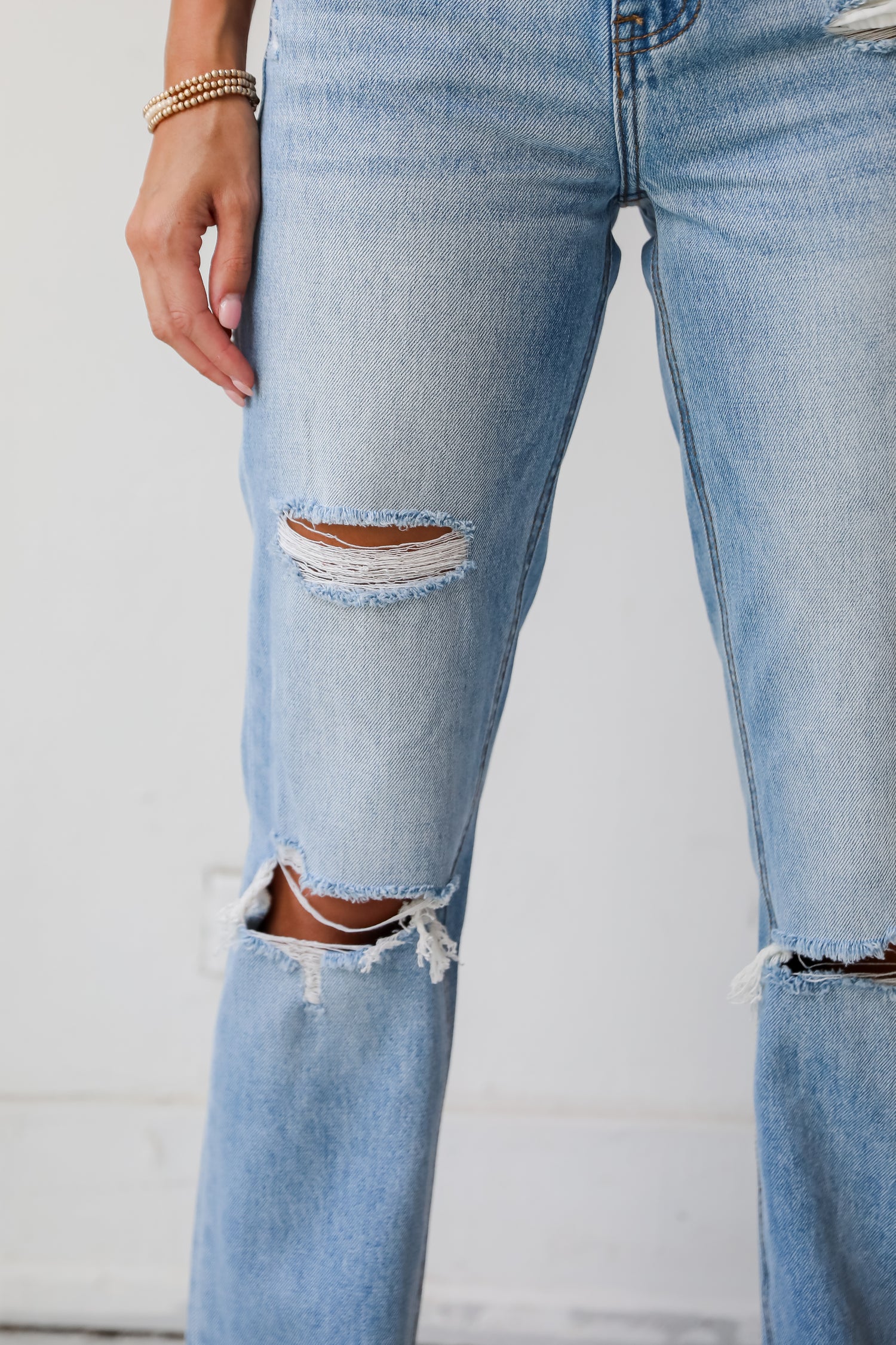 Eliza Medium Wash High-Rise Straight Leg Distressed Jeans