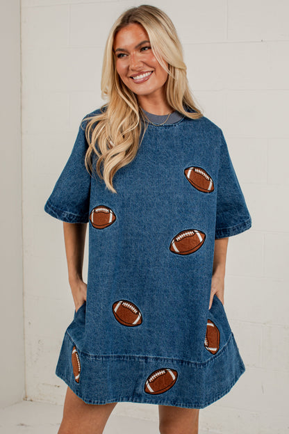 End Zone Energy Football Denim Mini Dress