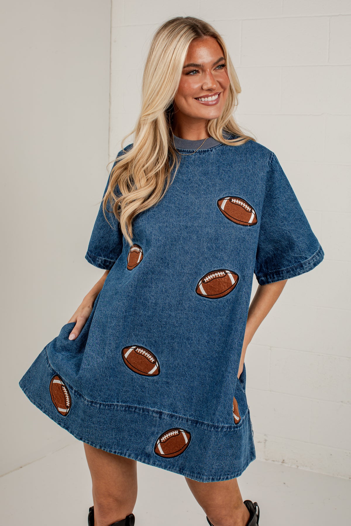 End Zone Energy Football Denim Mini Dress
