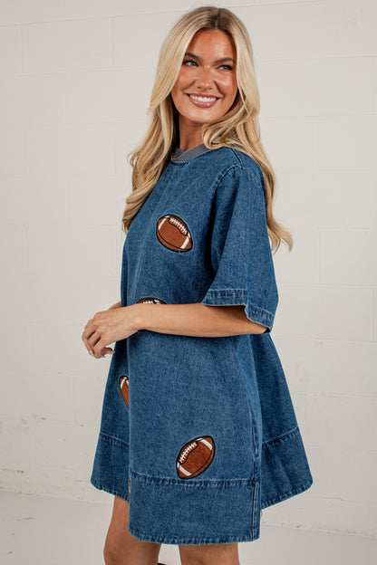 End Zone Energy Football Denim Mini Dress