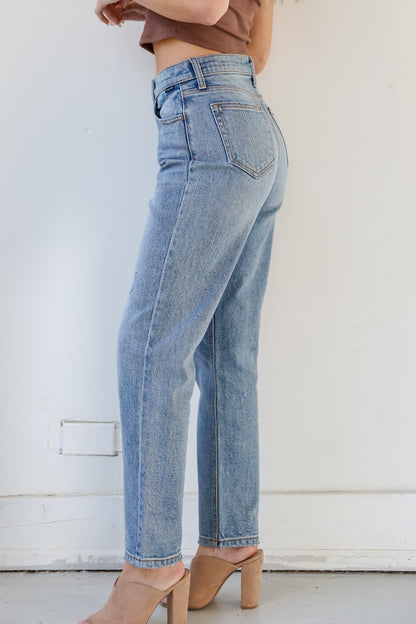 high waisted Medium Wash Straight Leg Jeans