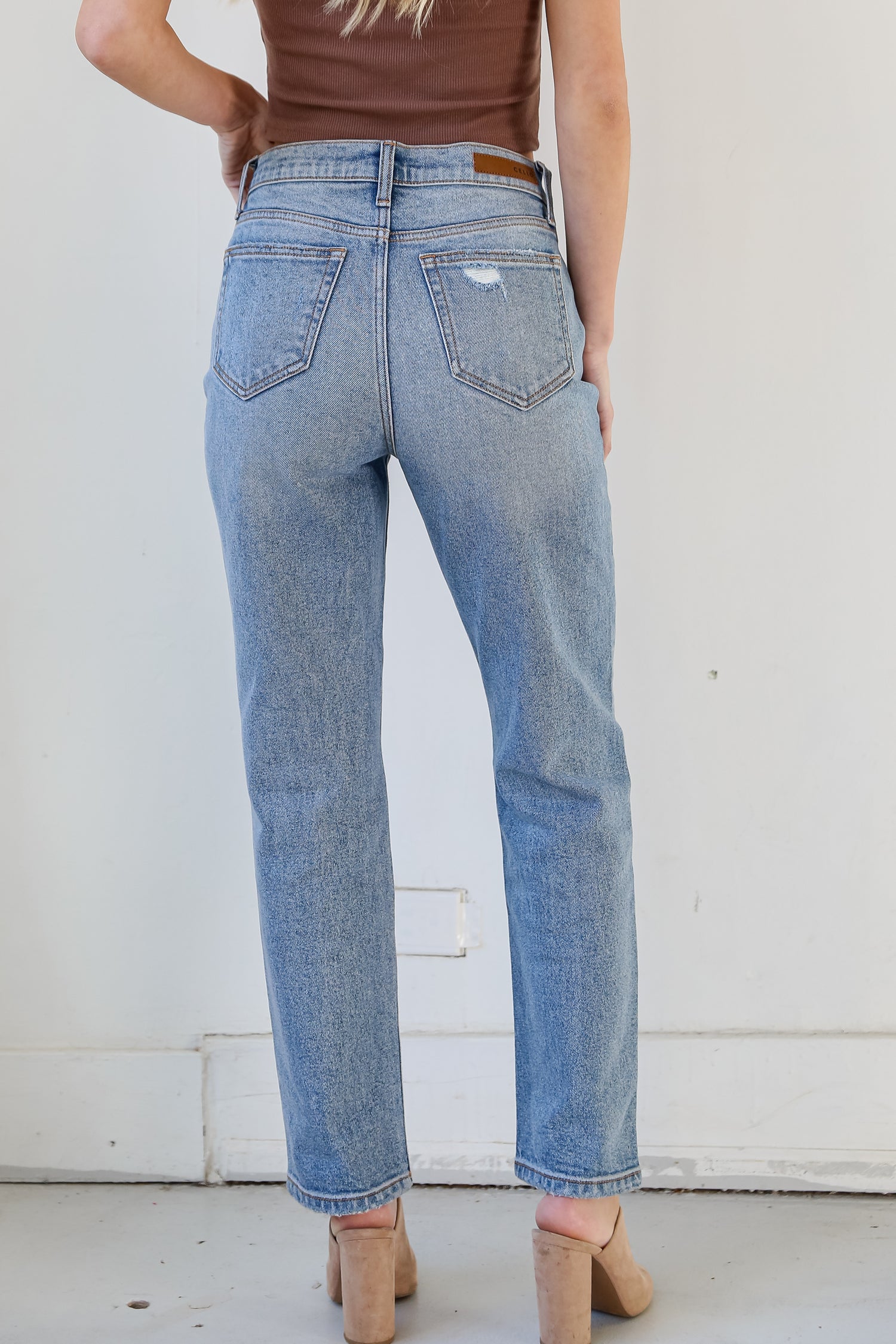 Medium Wash Straight Leg Jeans back view