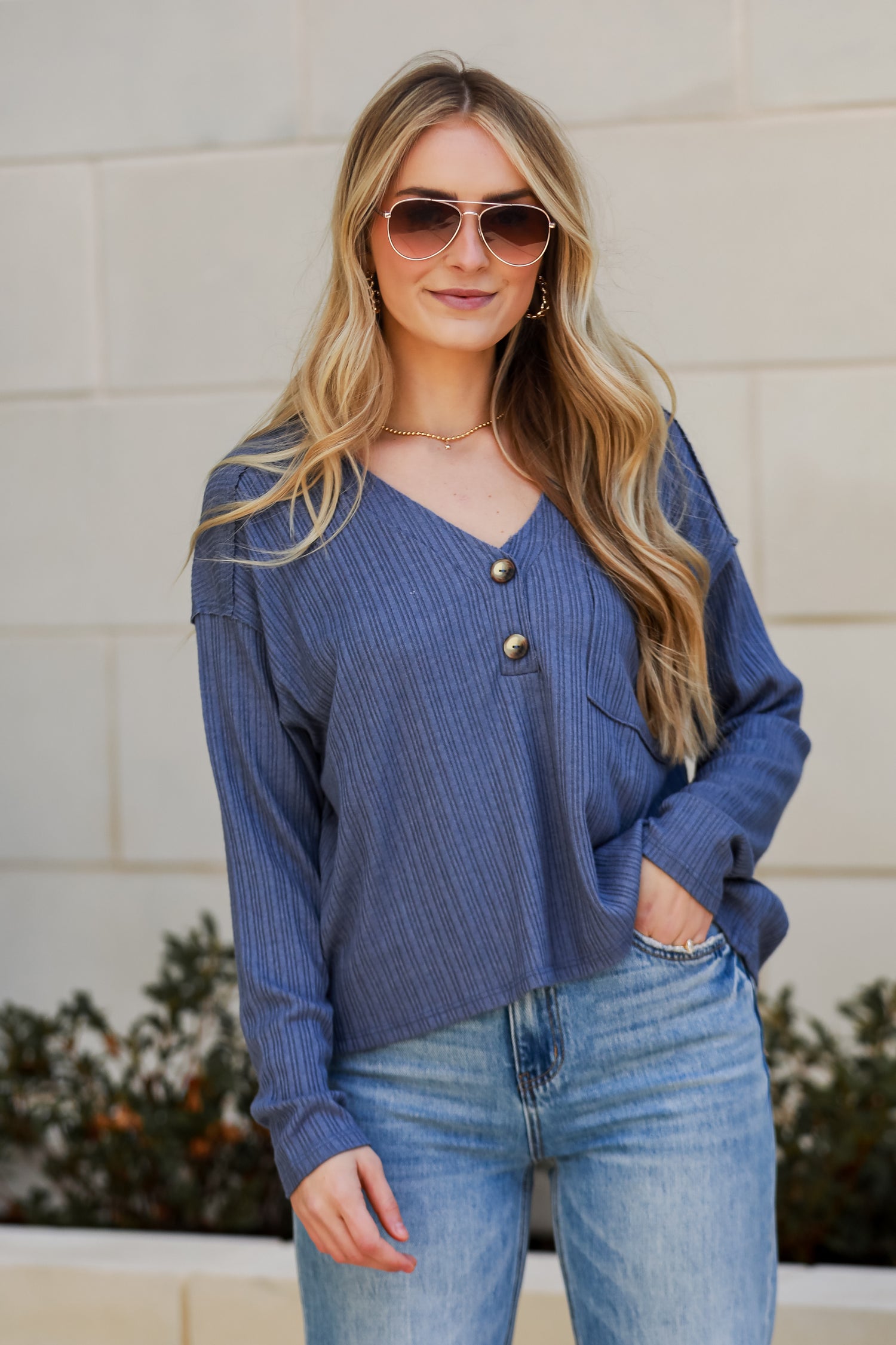 Denim Knit Top