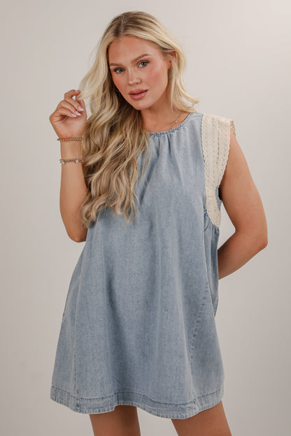 Nothing Compares Denim Lace Mini Dress