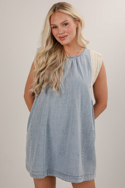 Nothing Compares Denim Lace Mini Dress