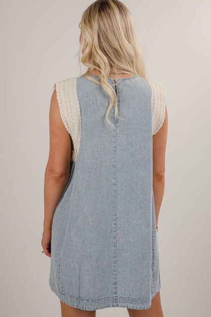 Nothing Compares Denim Lace Mini Dress