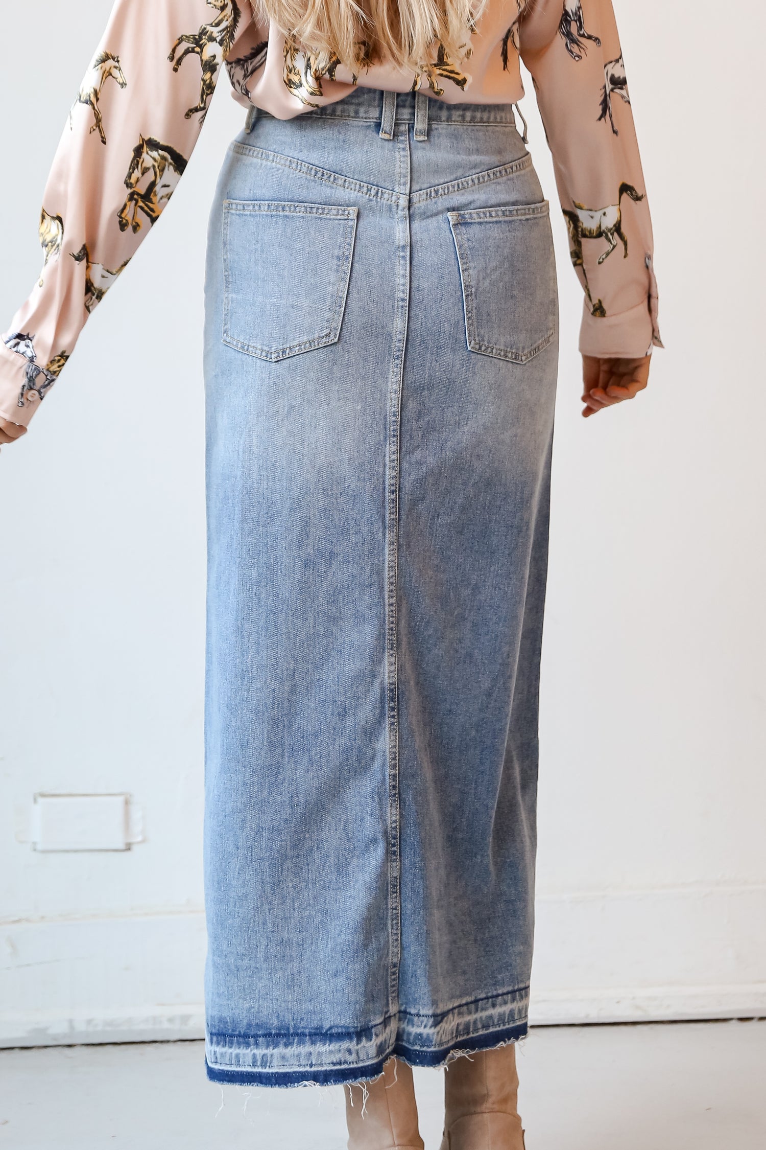 Distressed Denim Maxi Skirt back view