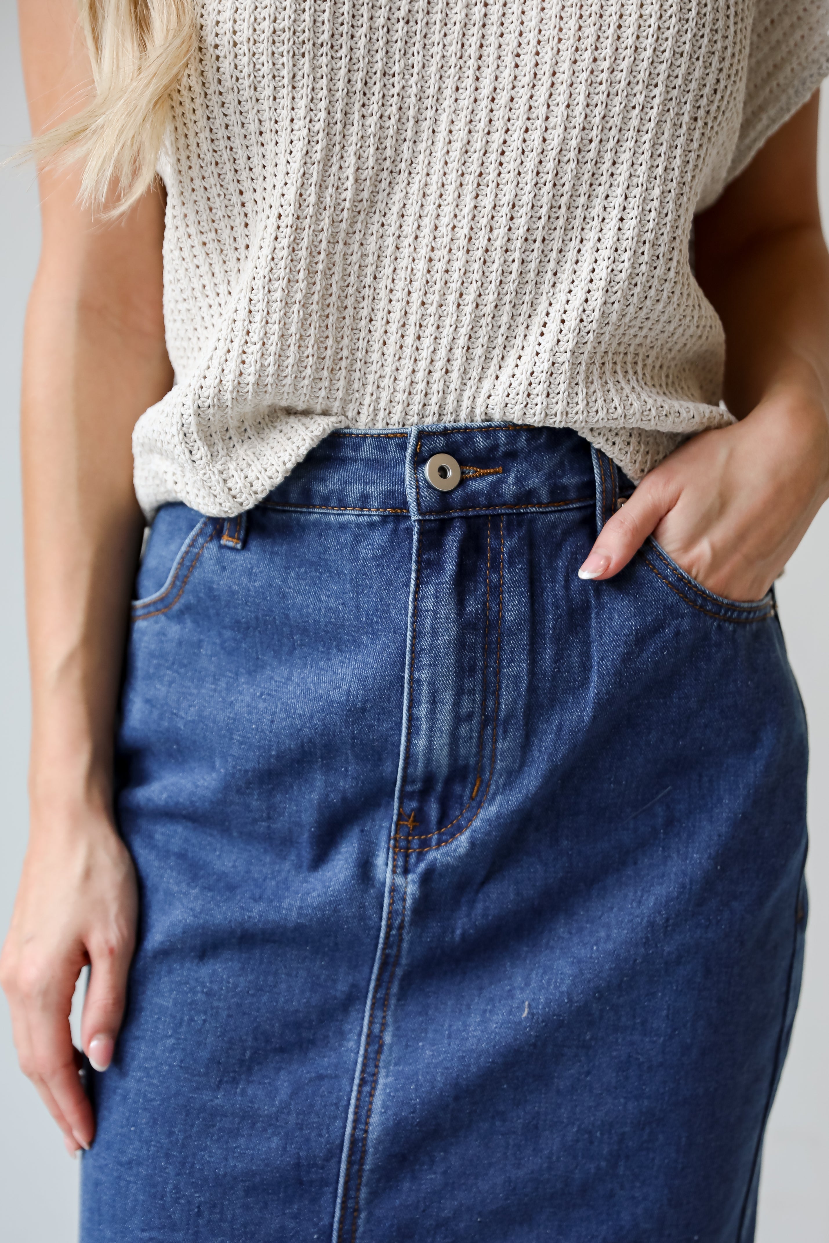 high waisted Denim Midi Skirt