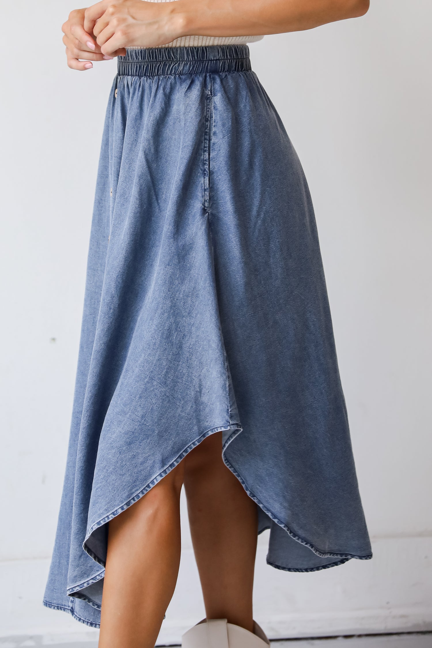 Pleasant Perception Denim Midi Skirt