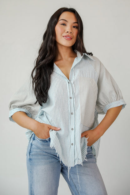 Lovable Aesthetic Denim Striped Blouse