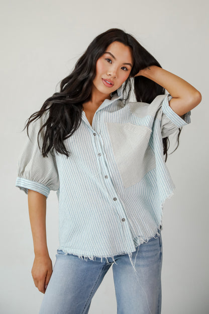 Lovable Aesthetic Denim Striped Blouse