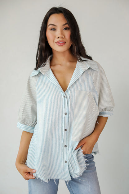 Lovable Aesthetic Denim Striped Blouse