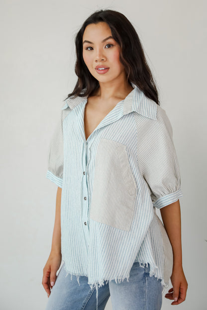 Lovable Aesthetic Denim Striped Blouse