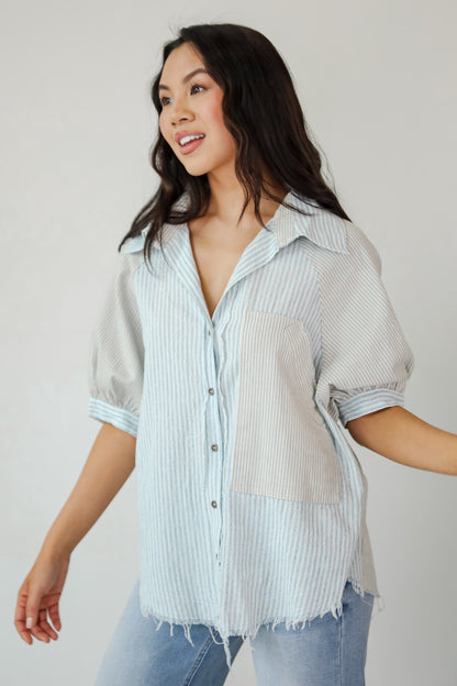 Lovable Aesthetic Denim Striped Blouse