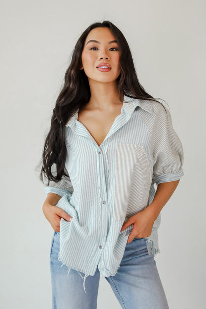 Lovable Aesthetic Denim Striped Blouse