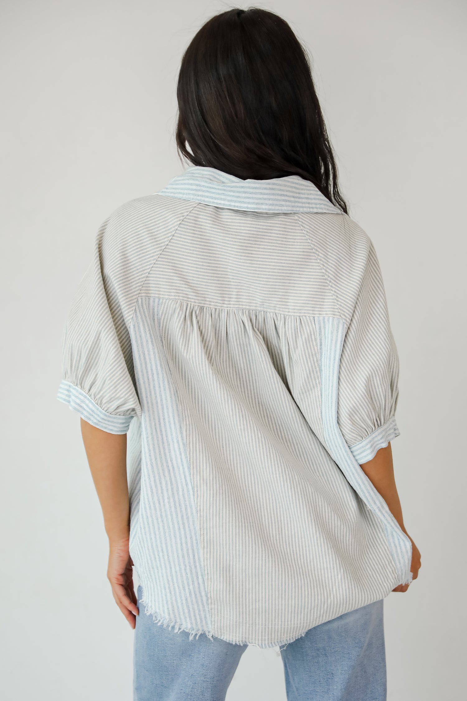 Lovable Aesthetic Denim Striped Blouse