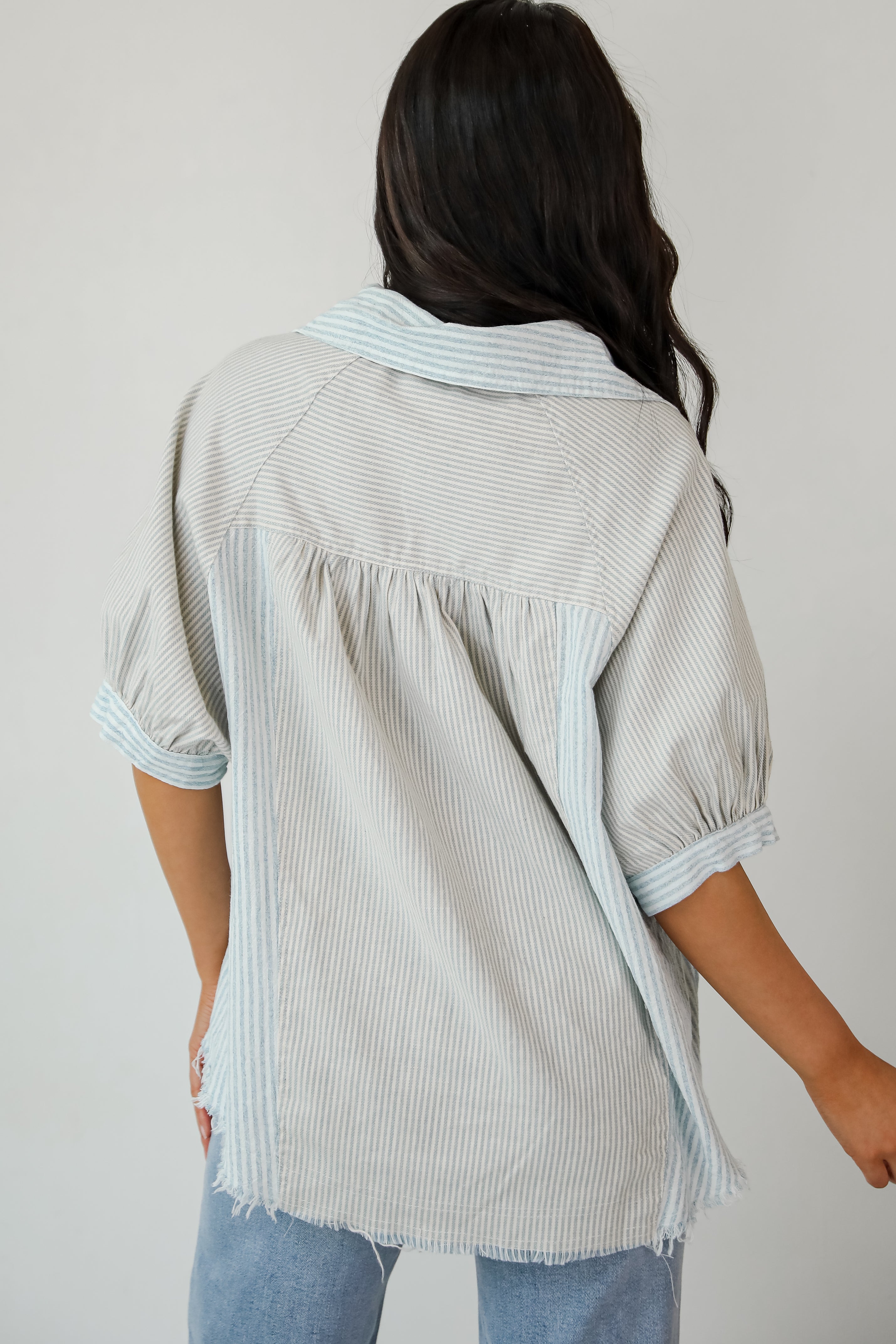 Lovable Aesthetic Denim Striped Blouse