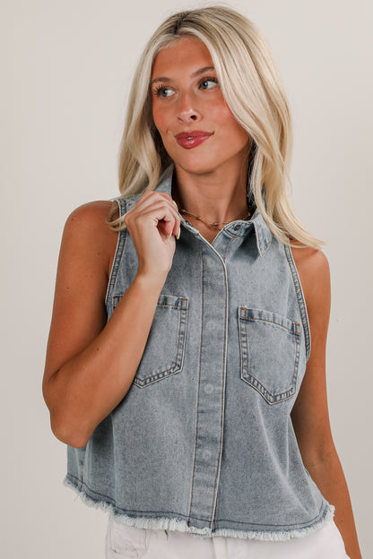 See You Out Denim Tank