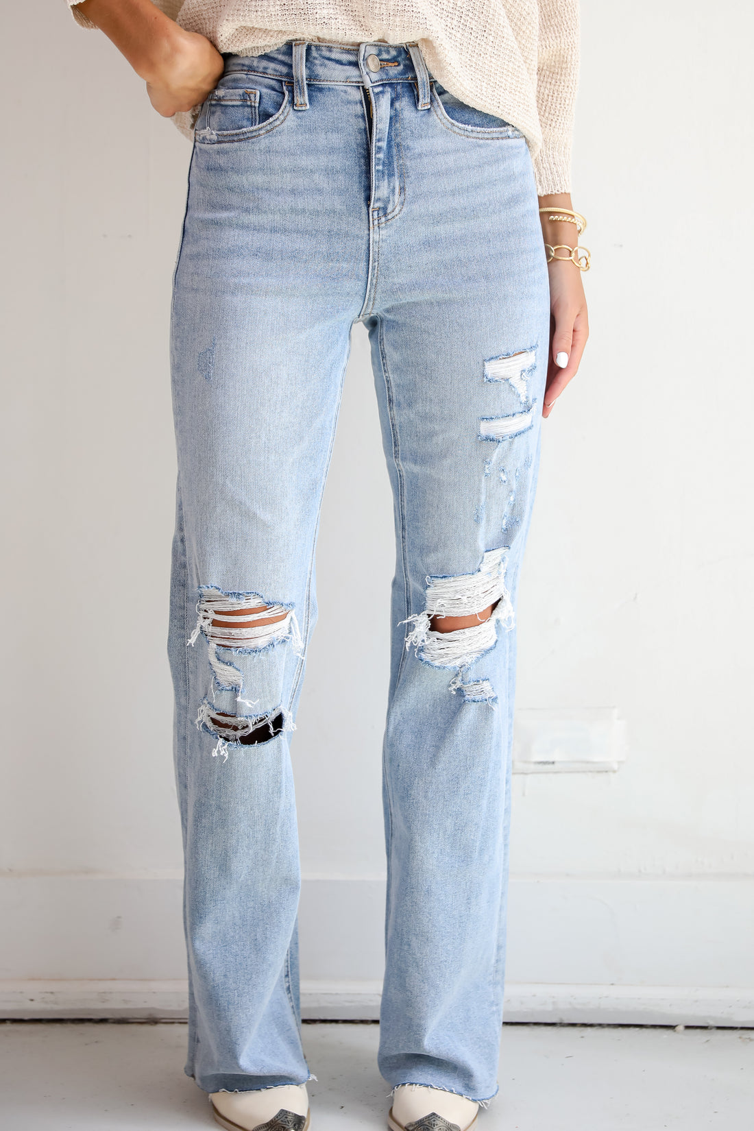 Parker Light Wash Distressed 90s Vintage Flare Jeans