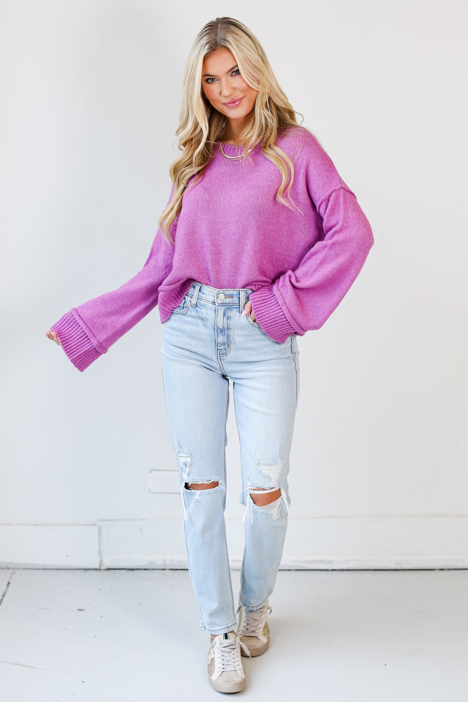 light wash Distressed Straight Leg Jeans front view