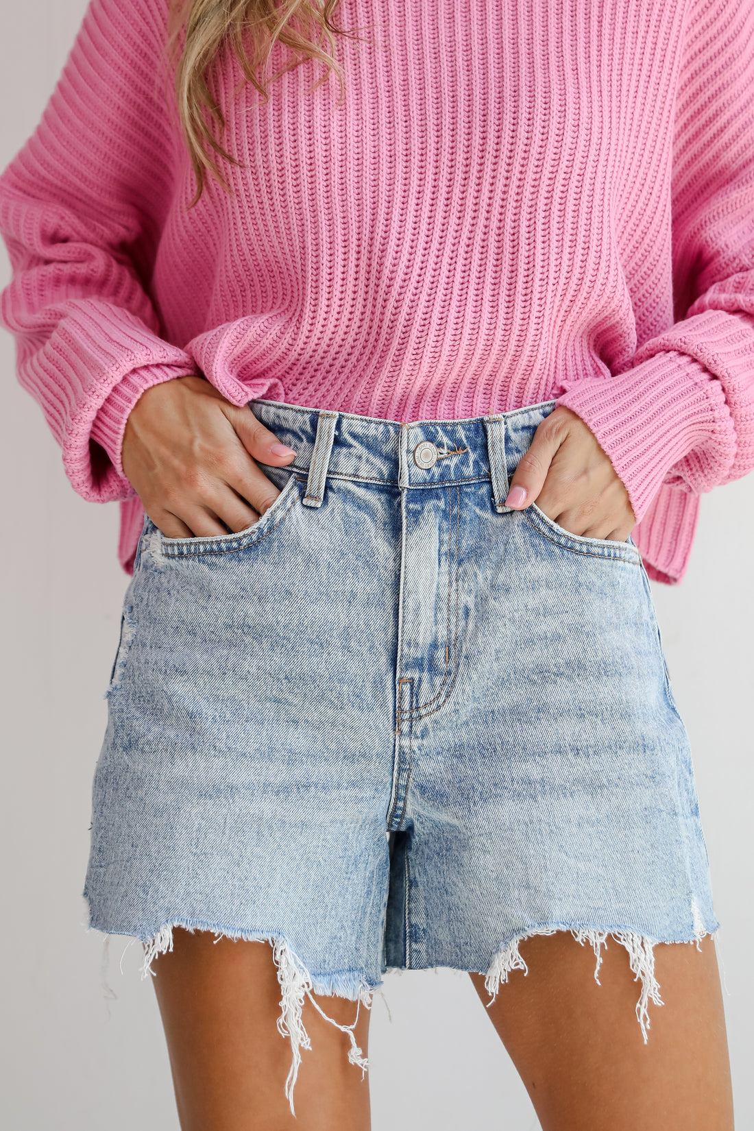 Cam Light Wash Distressed Denim Shorts