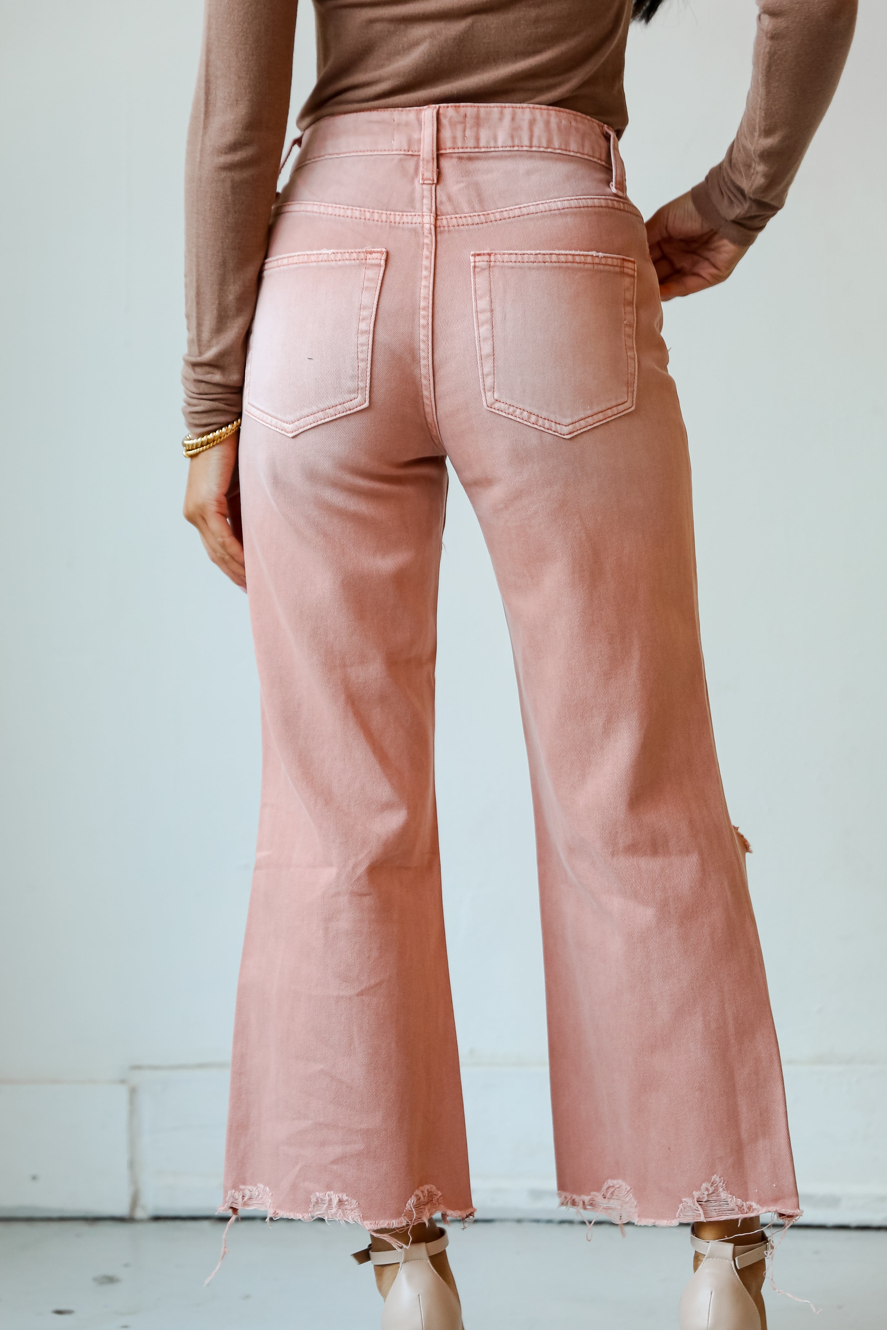 high waisted Mauve Distressed Flare Jeans