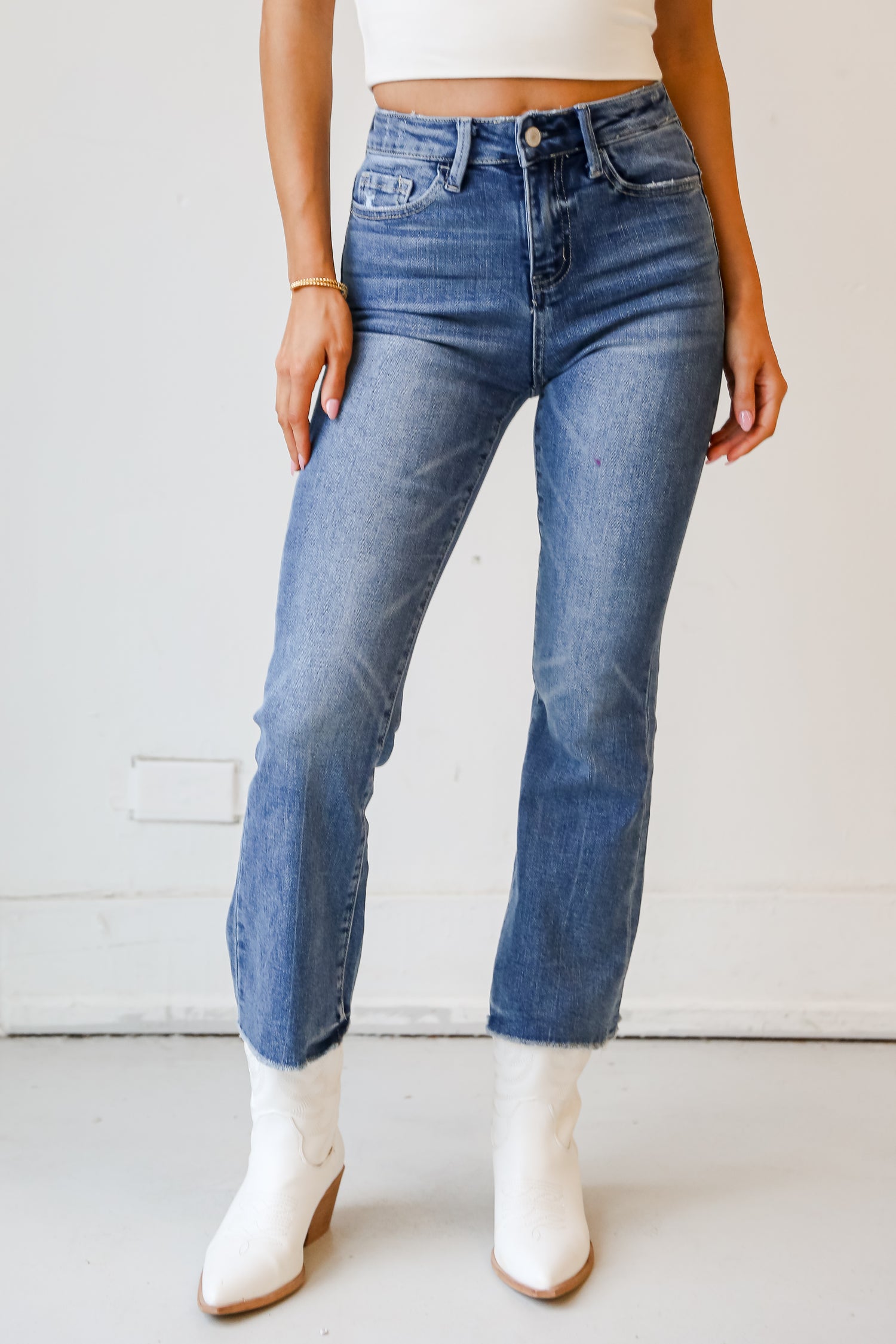 Medium Wash Flare Jeans close up