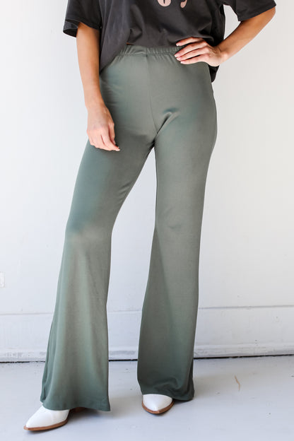 casual green Flare Pants