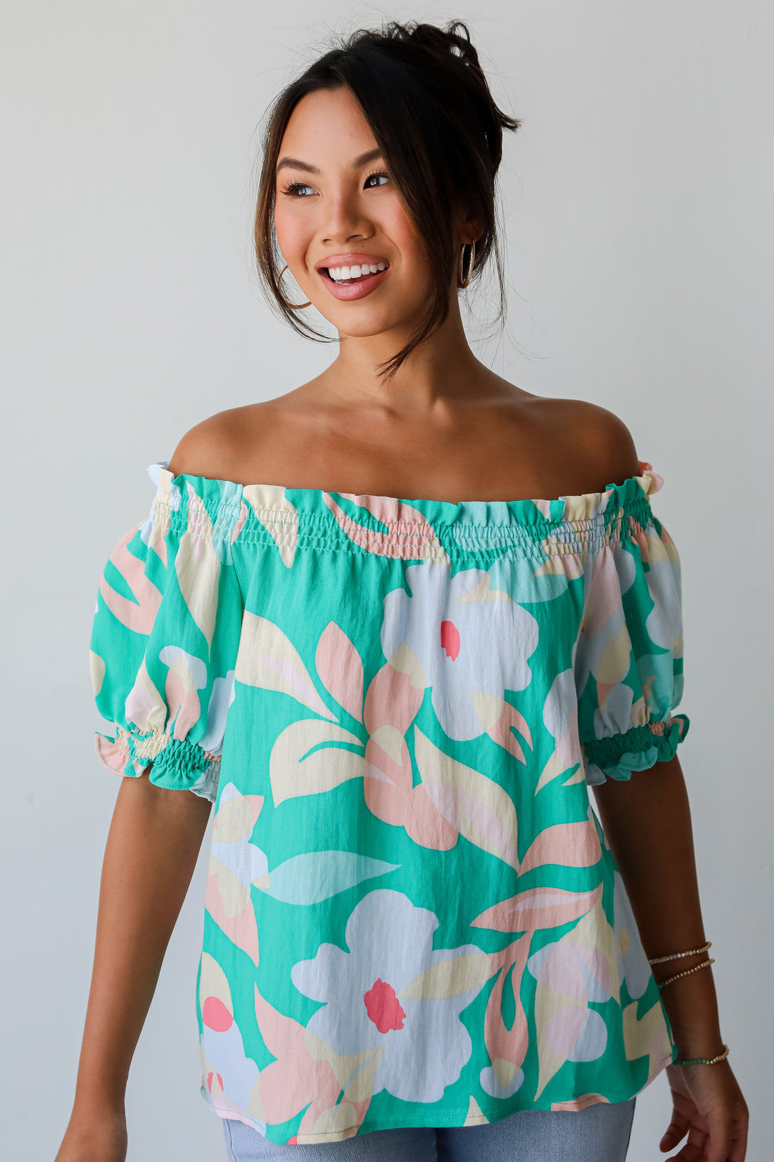 Sunshine Seeking Green Floral Blouse