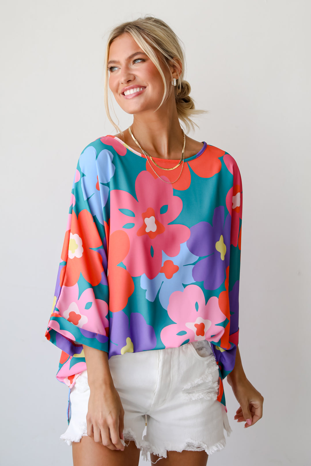 Perfectly Lovable Teal Floral Blouse