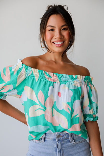 Sunshine Seeking Green Floral Blouse