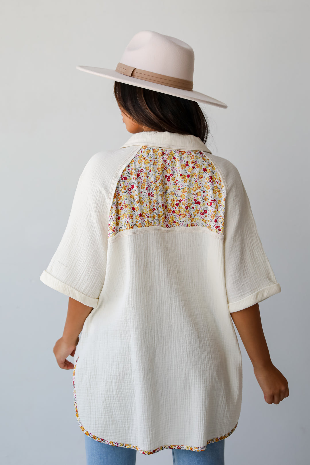 Number One Choice Ivory Floral Linen Blouse