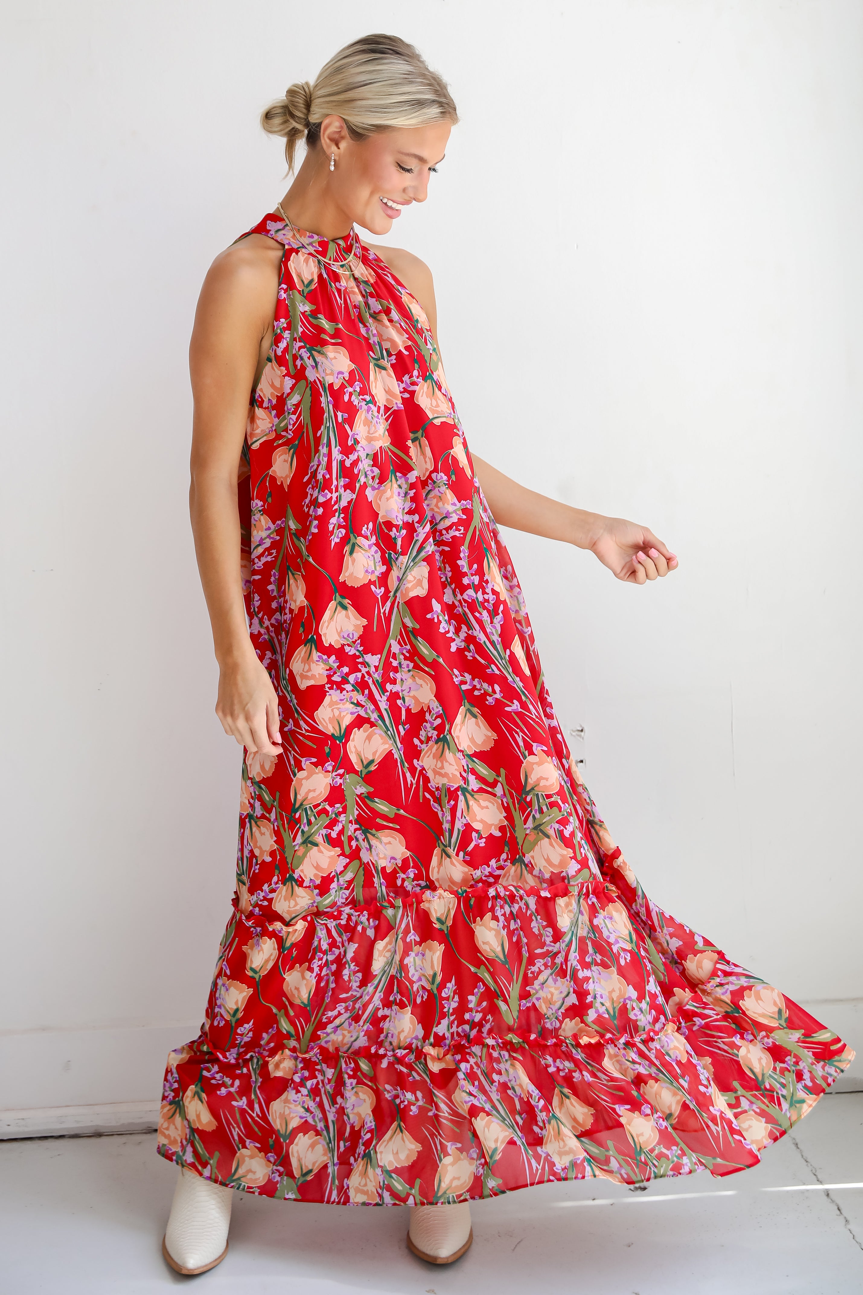 Happily Yours Red Floral Maxi Dress