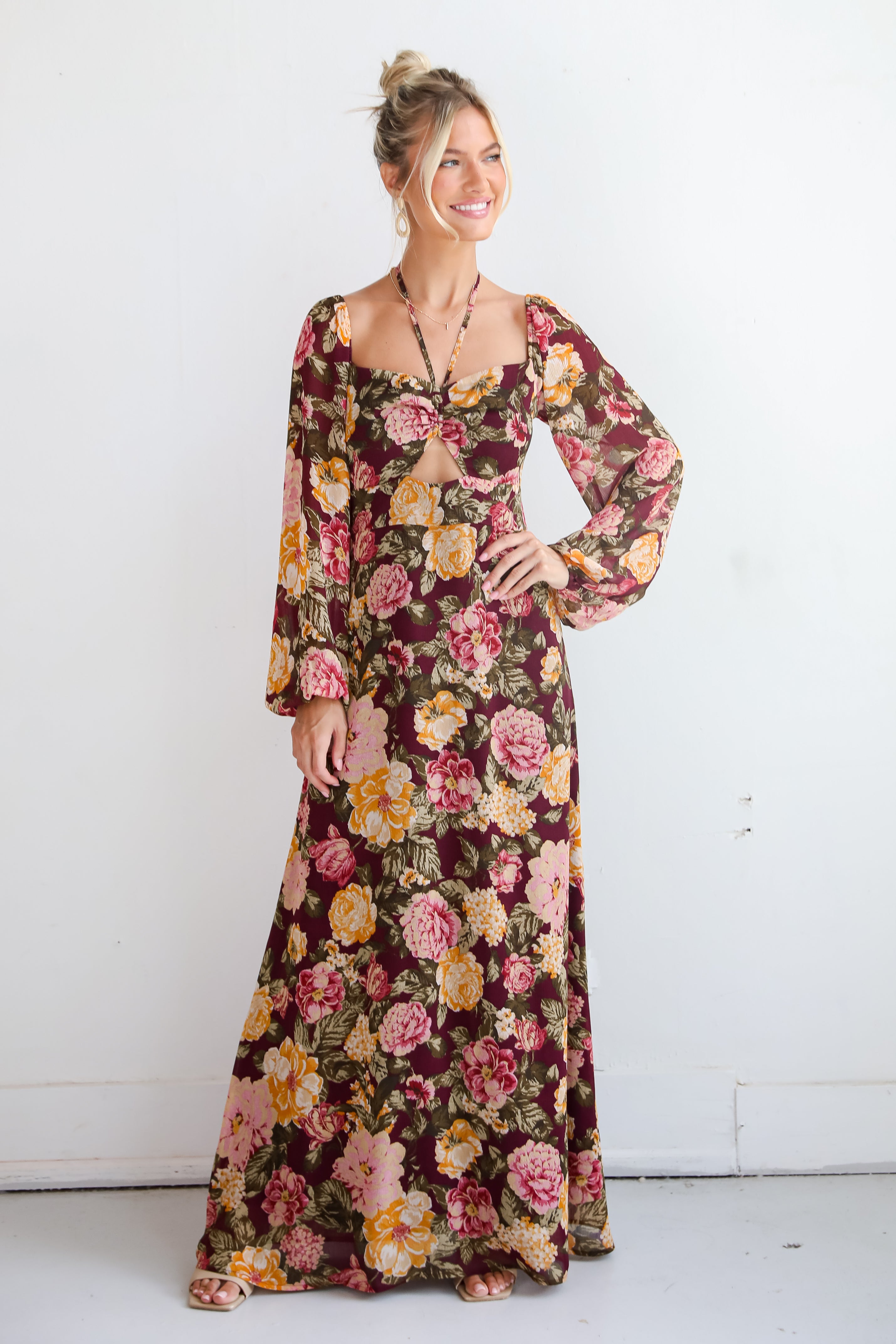 Breathtaking View Plum Floral Maxi Dress