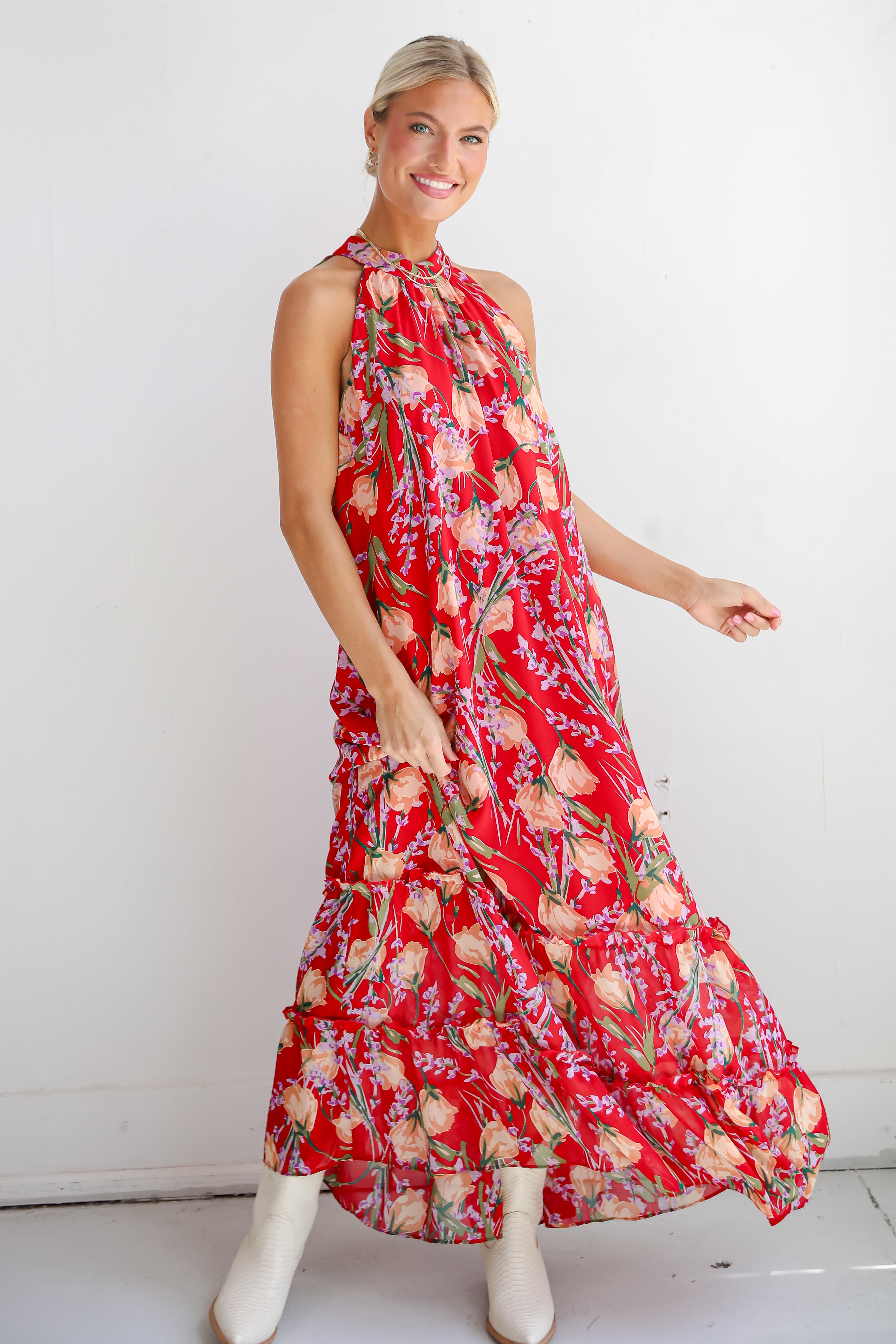 Happily Yours Red Floral Maxi Dress