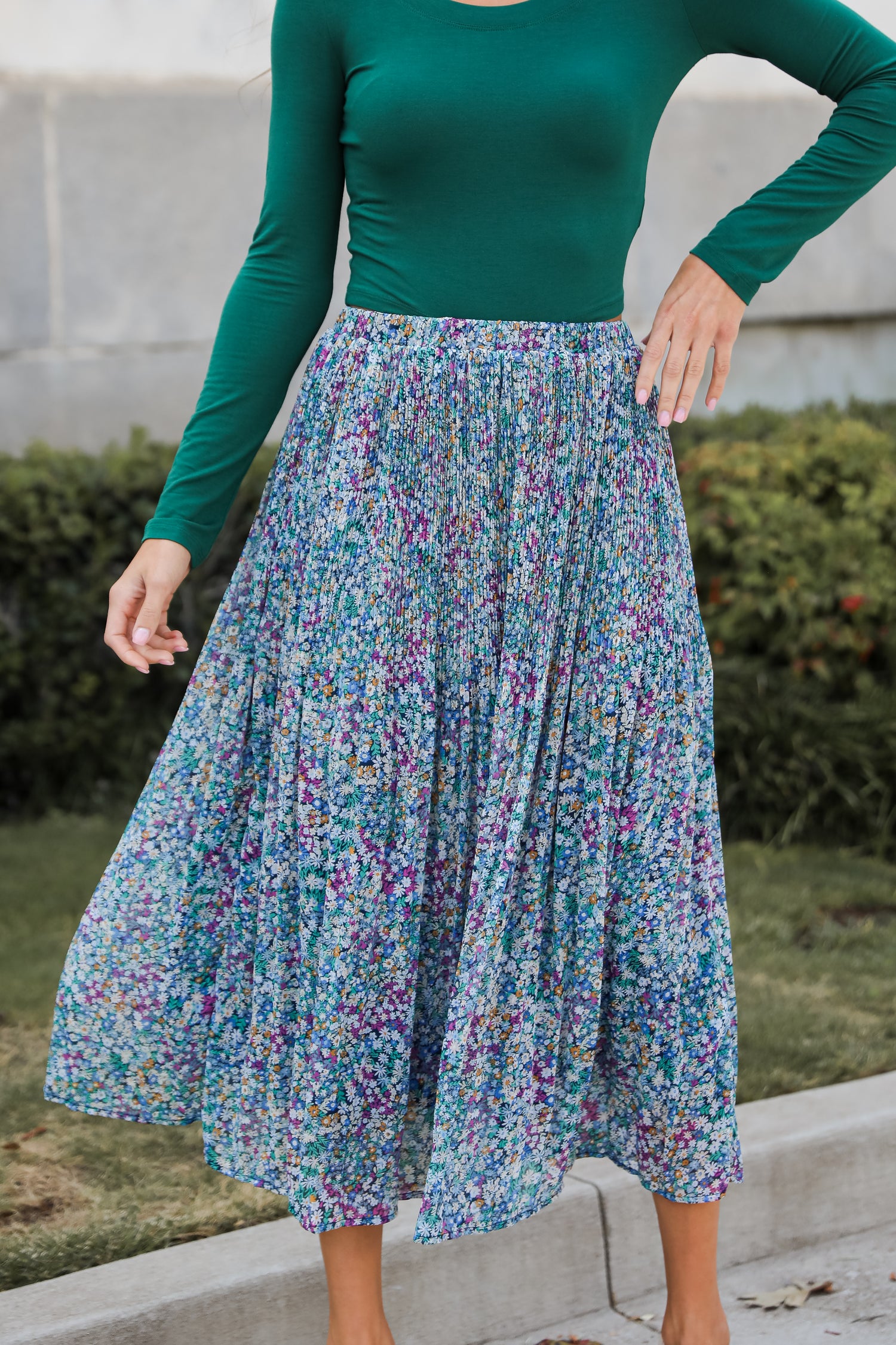 Attractive Essence Navy Floral Midi Skirt