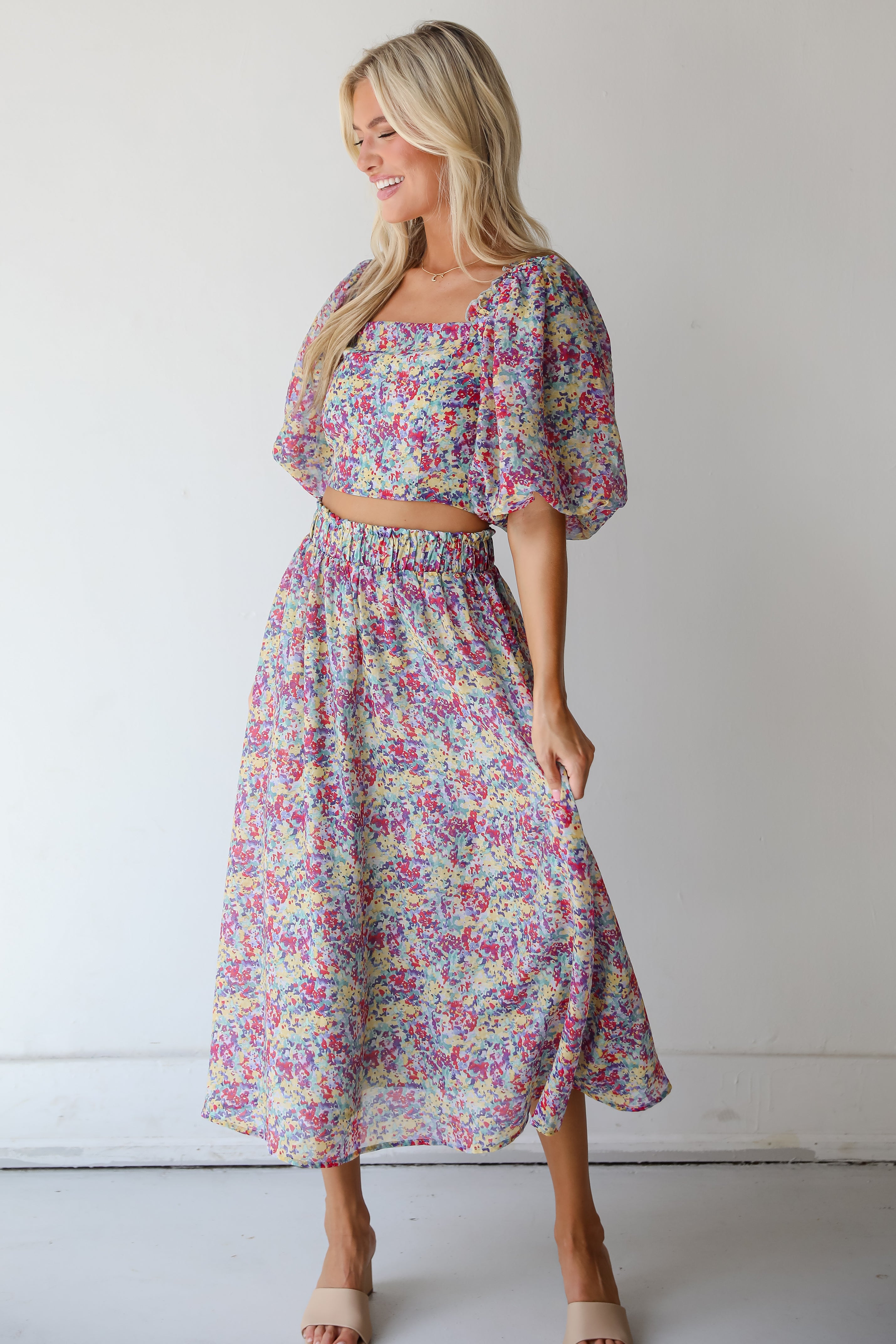 Instantly Perfect Multicolored Floral Midi Skirt